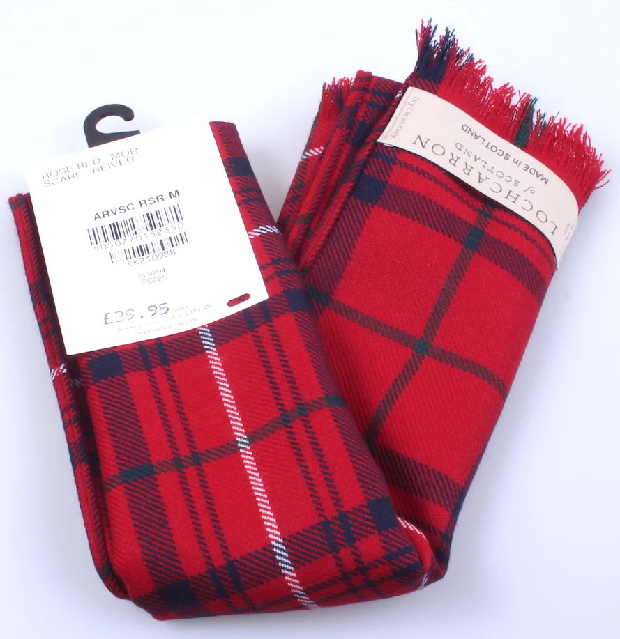 Luxury Lightweight Scarf in Rose Red Modern Tartan - Image 2
