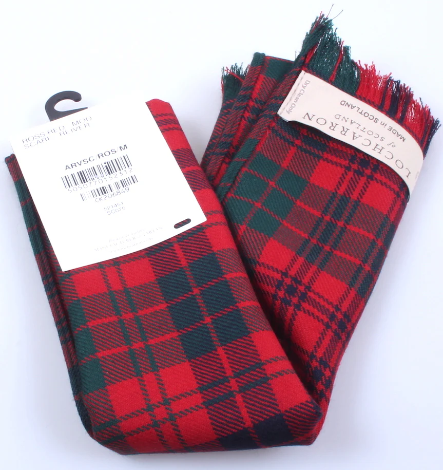 Luxury Lightweight Scarf in Ross Red Modern Tartan - Image 2