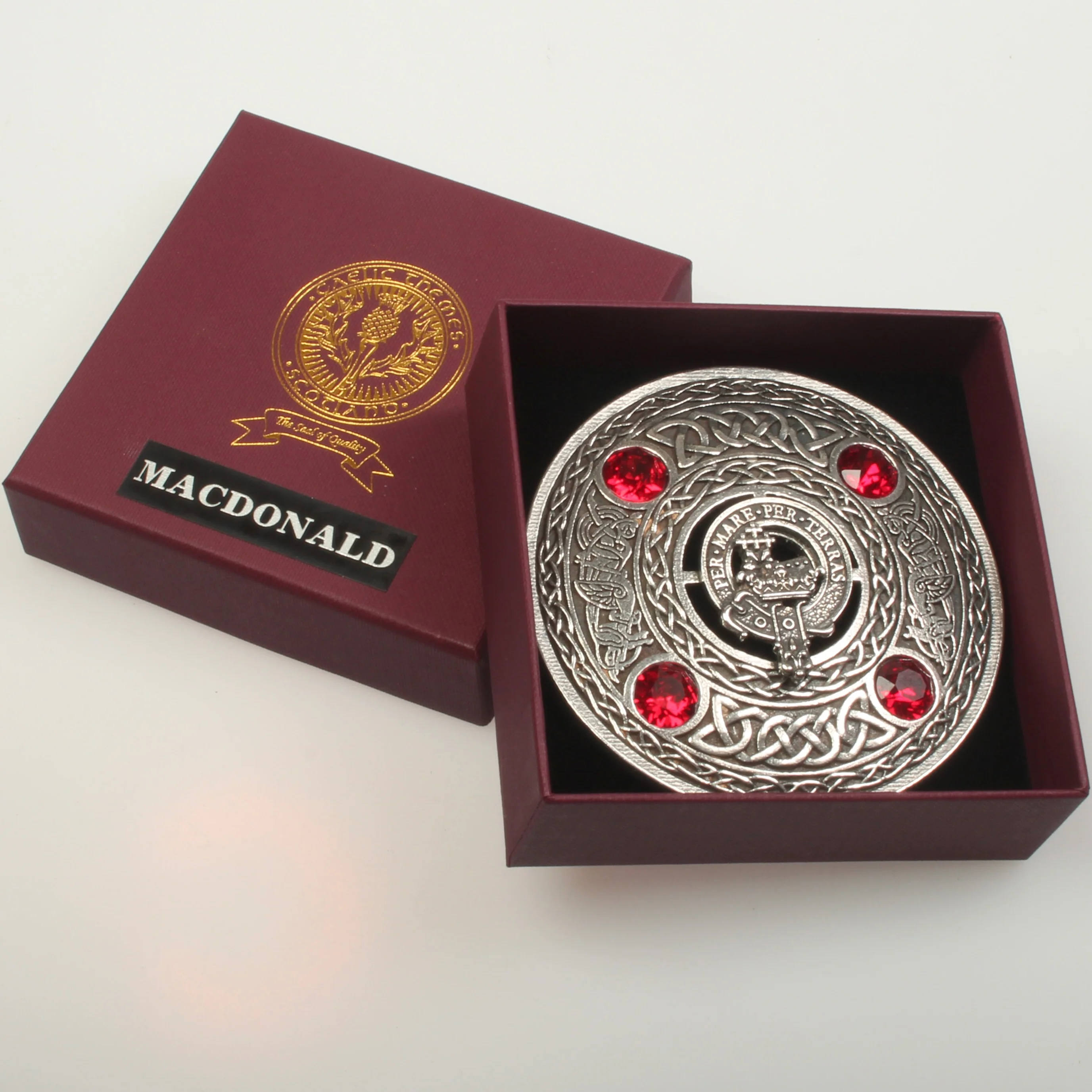 MacDonald Clan Crest Pewter Plaid Brooch - Image 4
