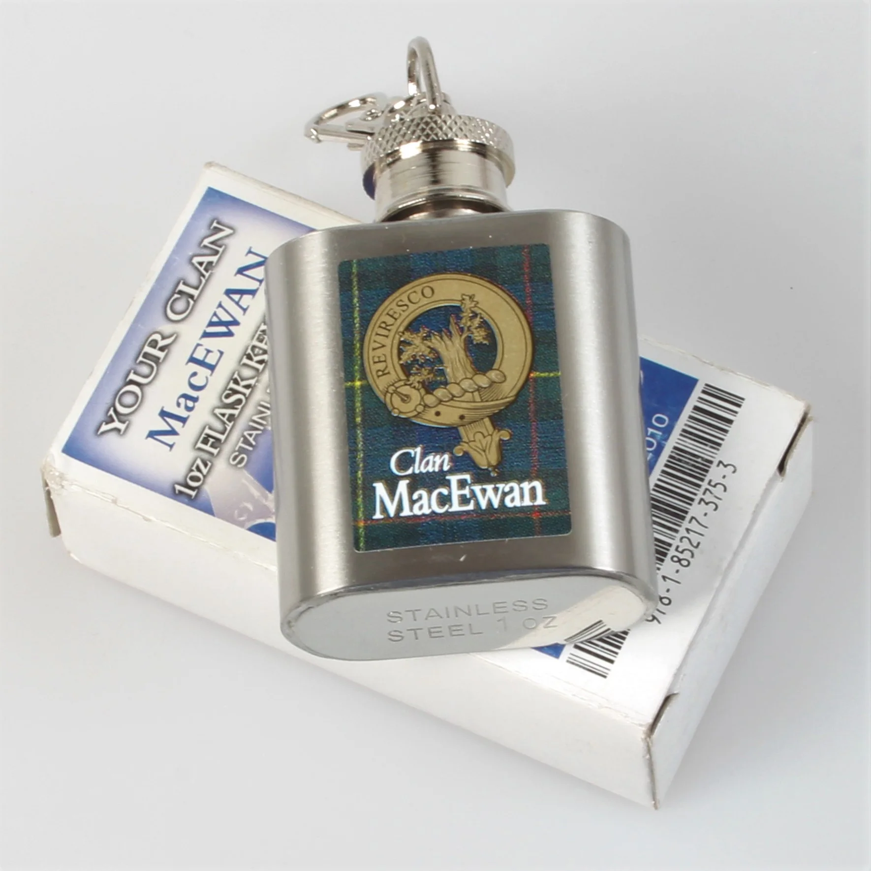 Shaw Clan Crest Nip Flask (to clear) Keyring