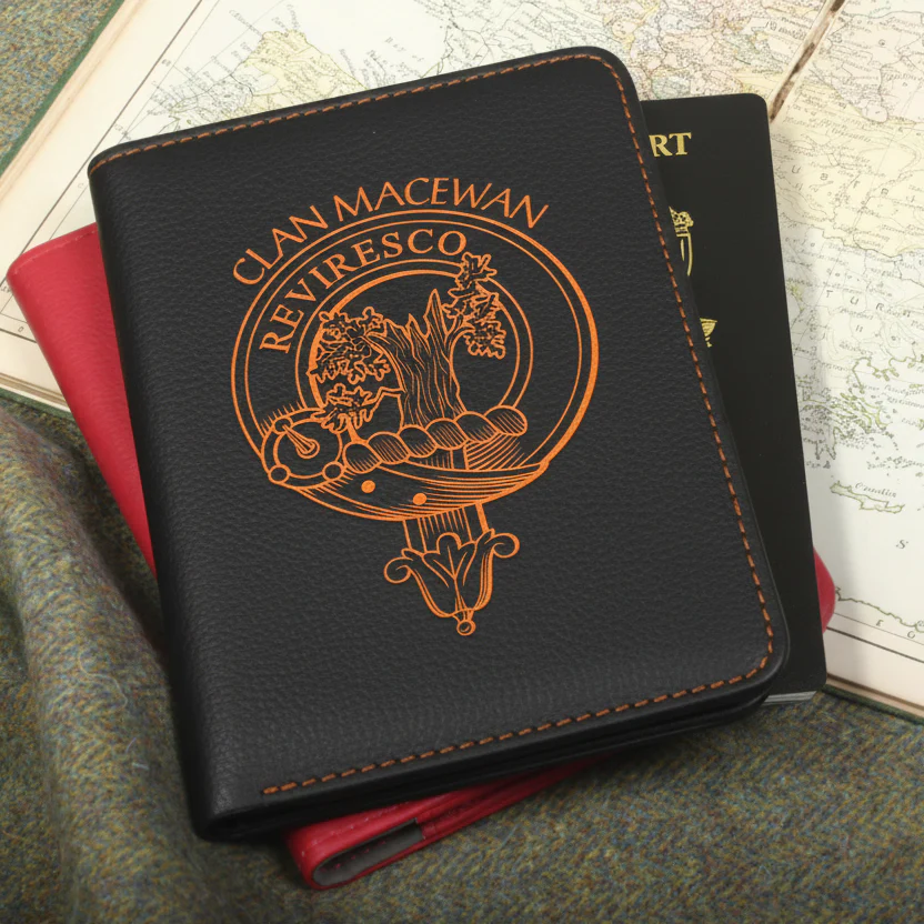MacEwan Clan Crest Leather Passport Cover