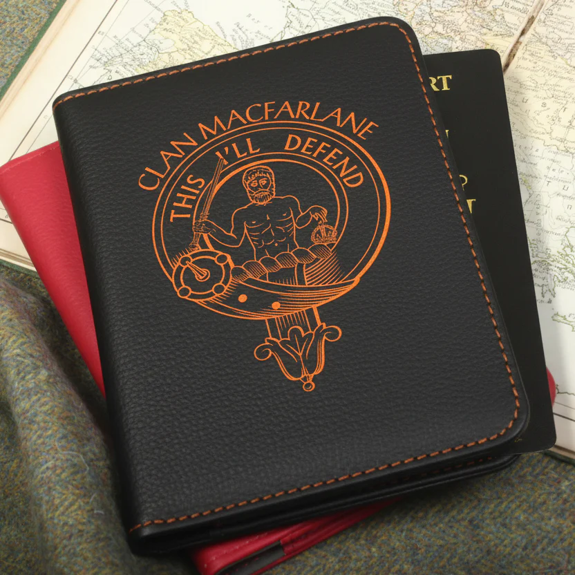 MacFarlane Clan Crest Leather Passport Cover