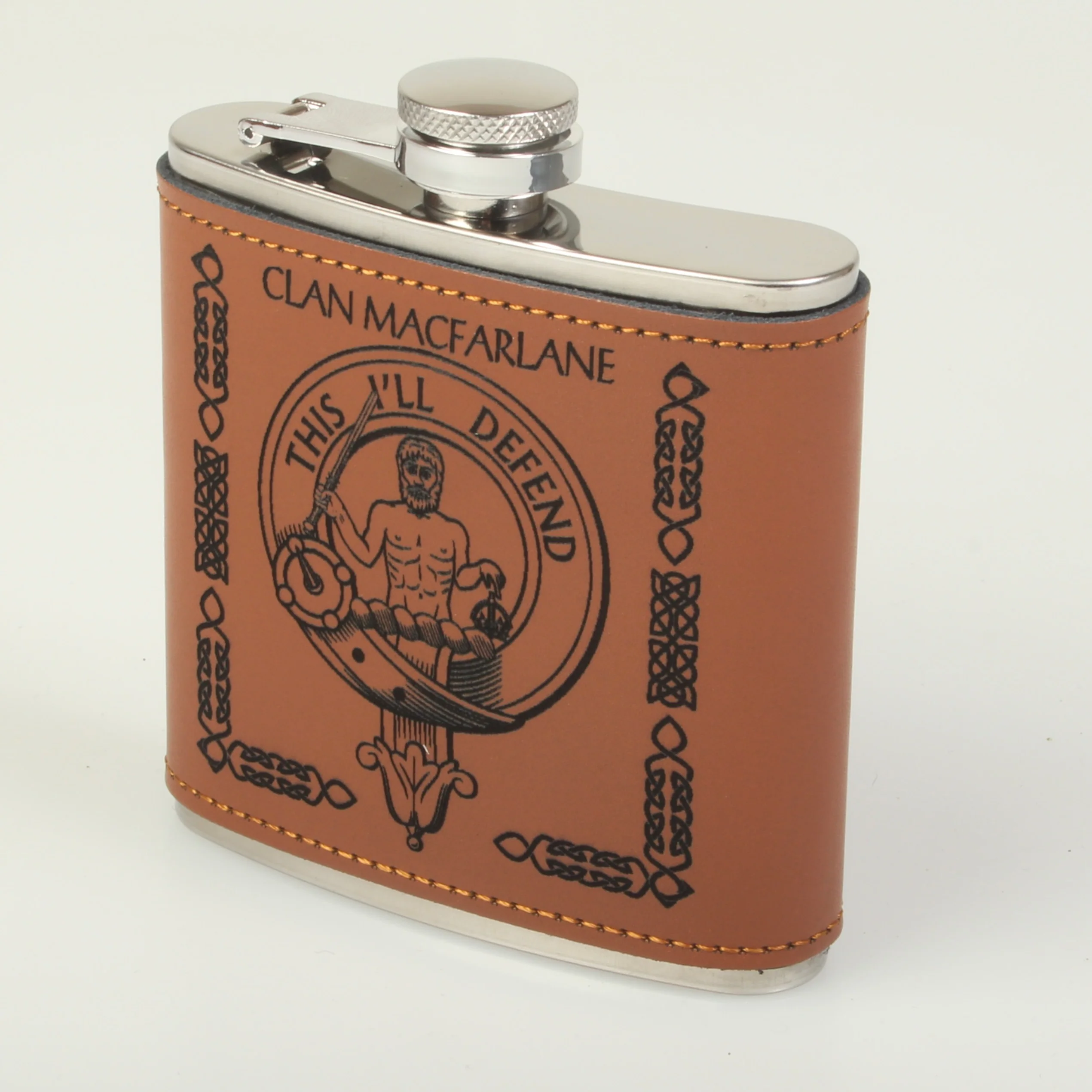 MacFarlane Clan Crest PU Leather Covered Hip Flask - Image 2