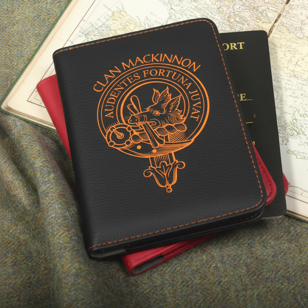 MacKinnon Clan Crest Leather Passport Cover