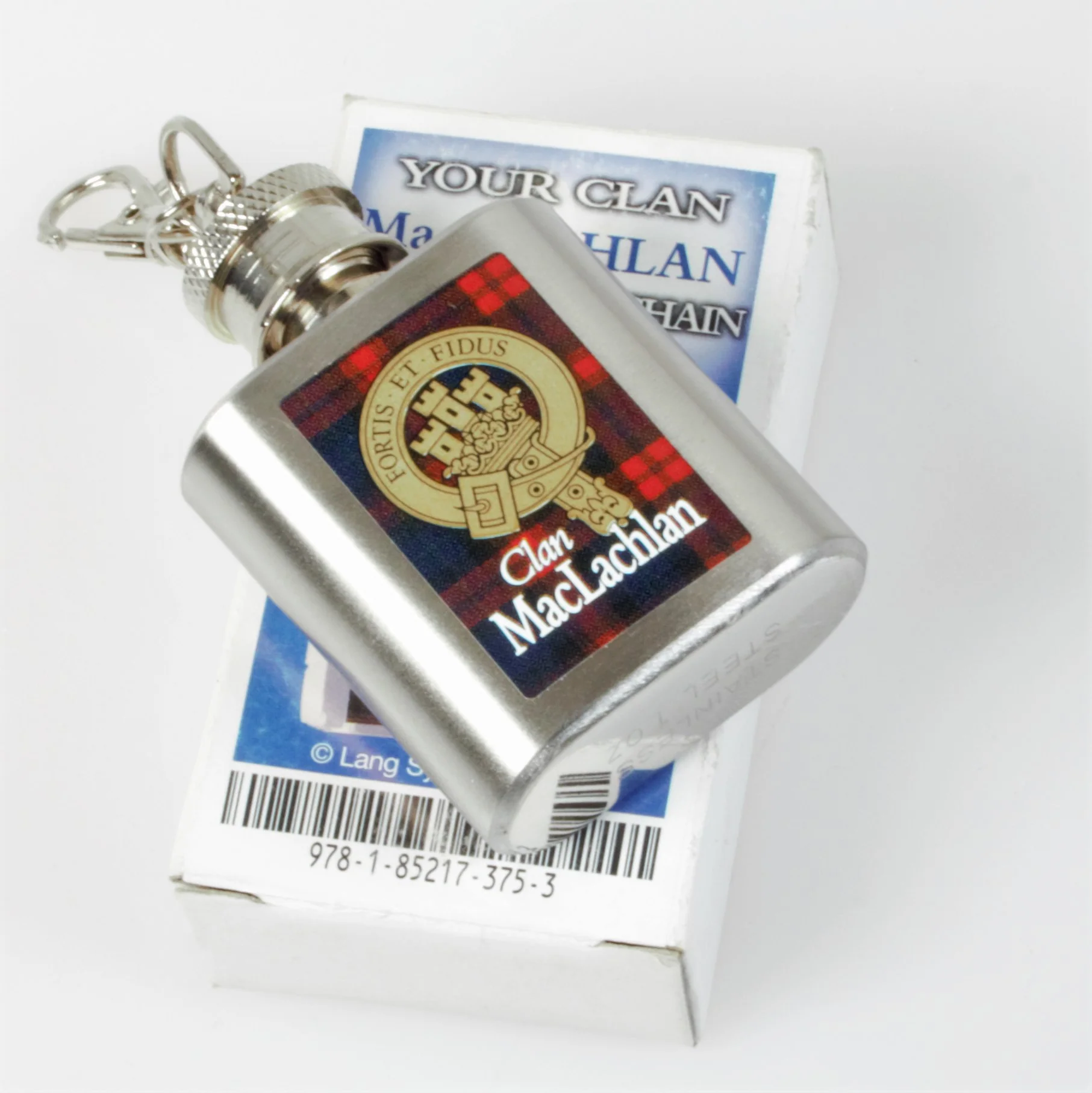 Shaw Clan Crest Nip Flask (to clear) Keyring