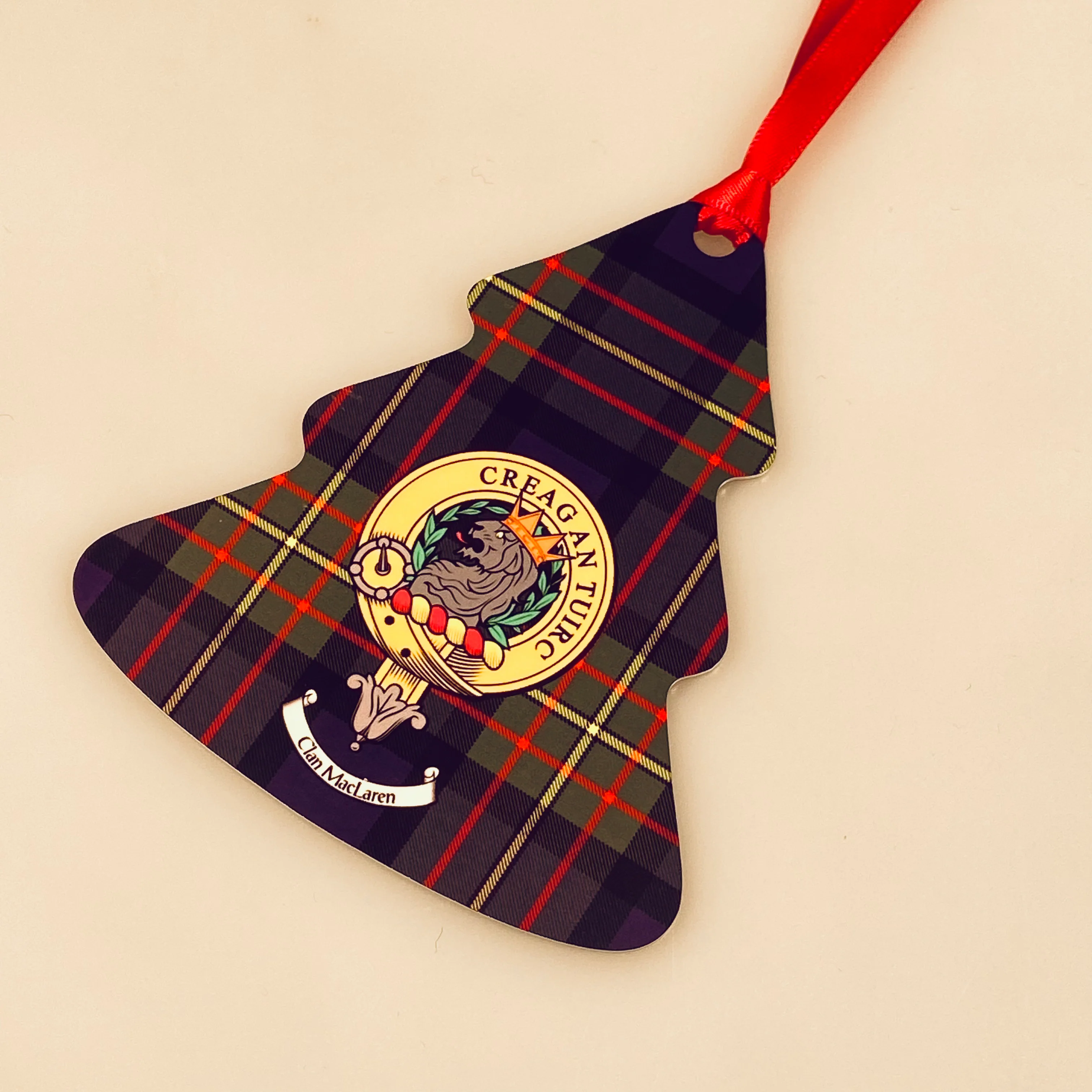 MacLaren Clan Crest and Tartan Metal Christmas Ornament - 6 Styles Available - Image 2