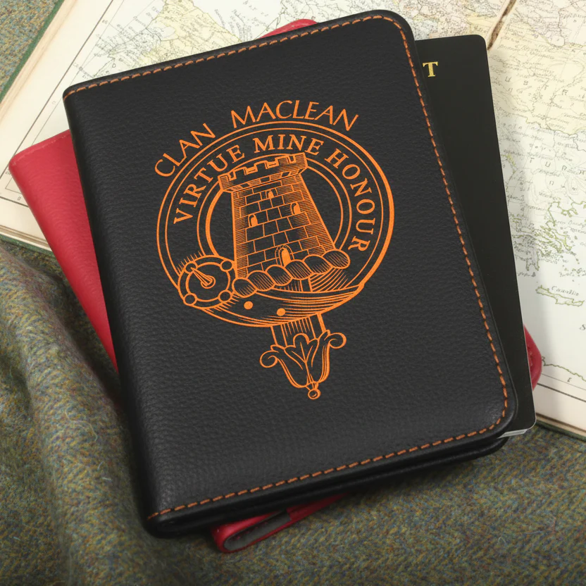 MacLean Clan Crest Leather Passport Cover