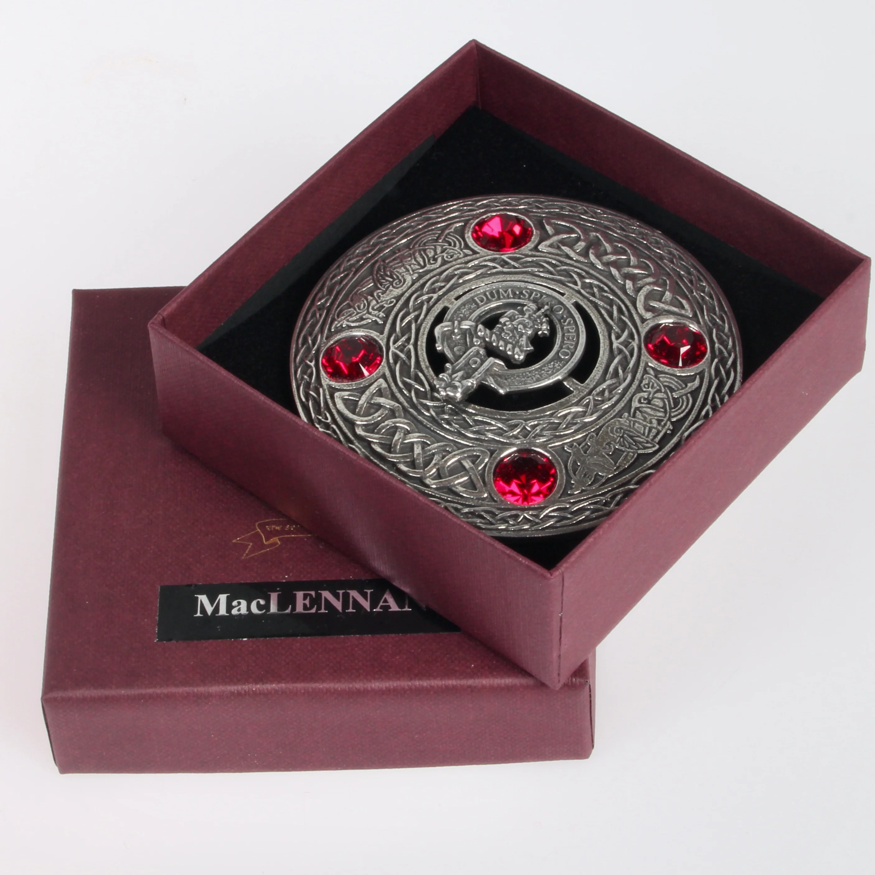 MacLennan Clan Crest Pewter Plaid Brooch - Image 2