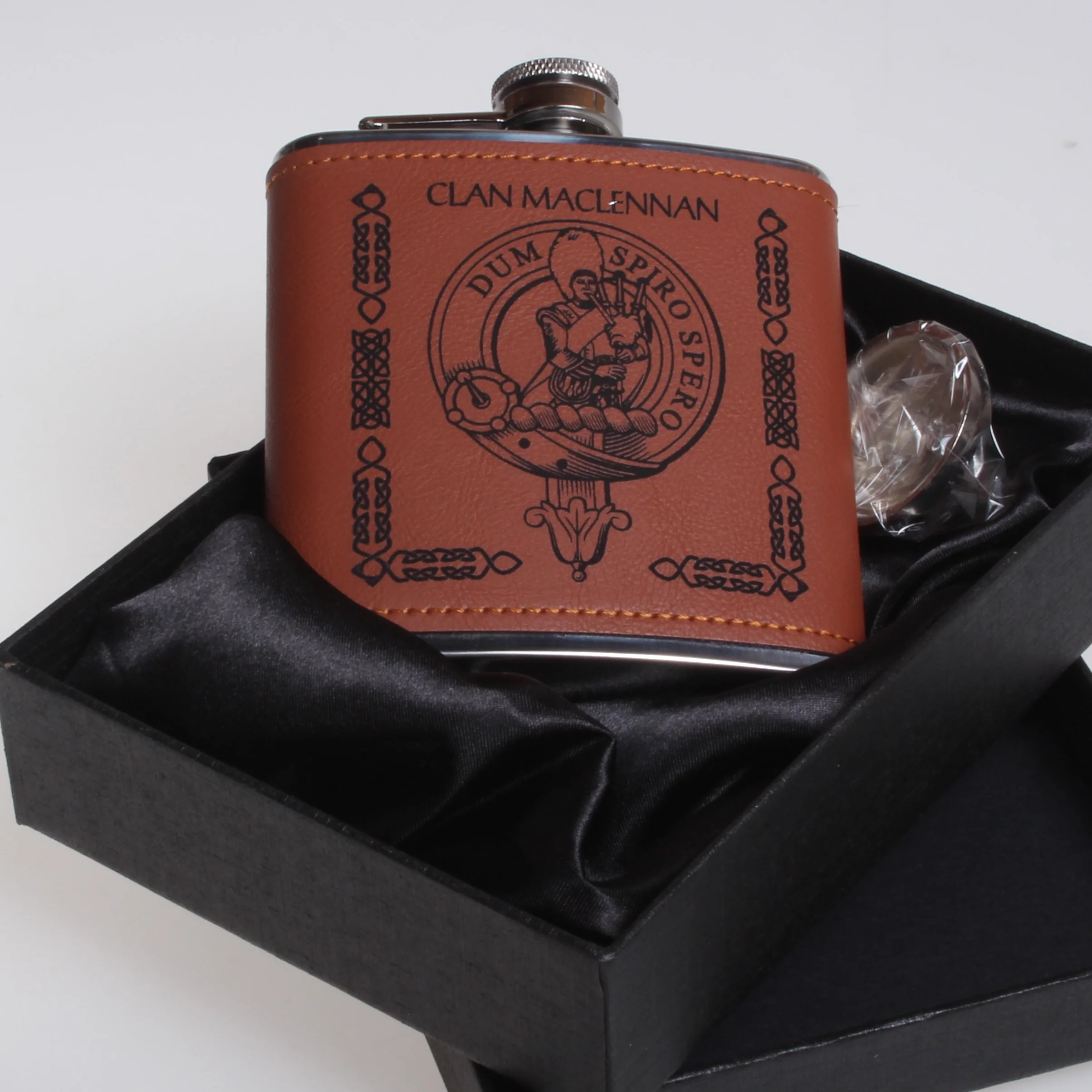 MacLennan Clan Crest PU Leather Covered Hip Flask - Image 2