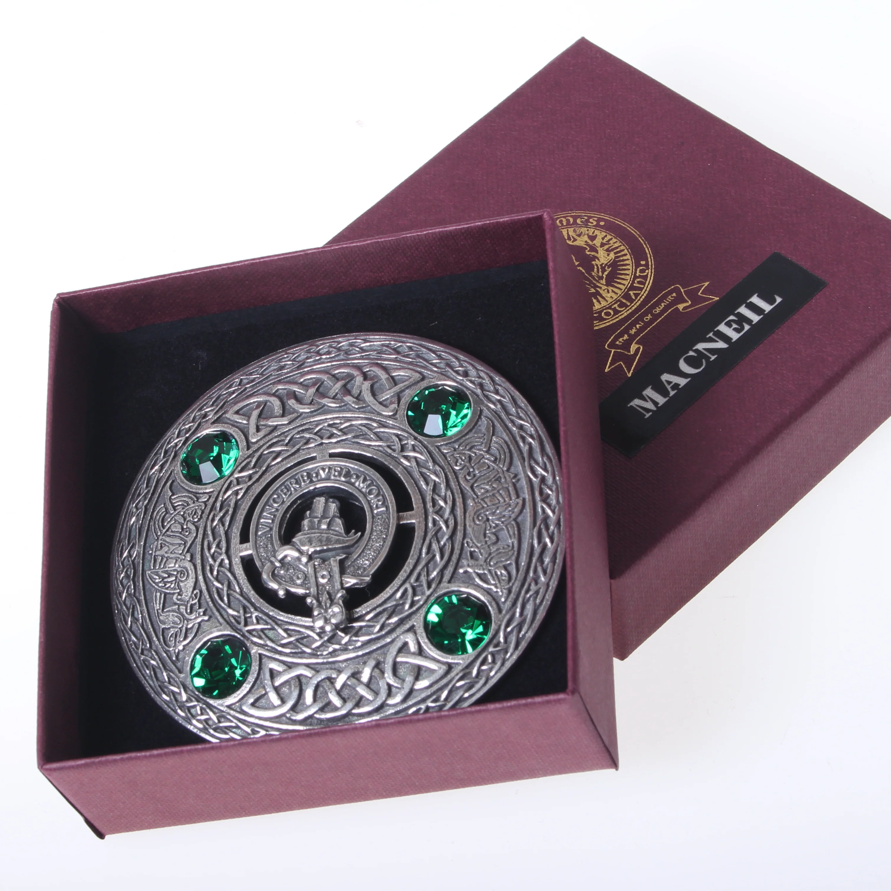 MacNeil Clan Crest Pewter Plaid Brooch - Image 2