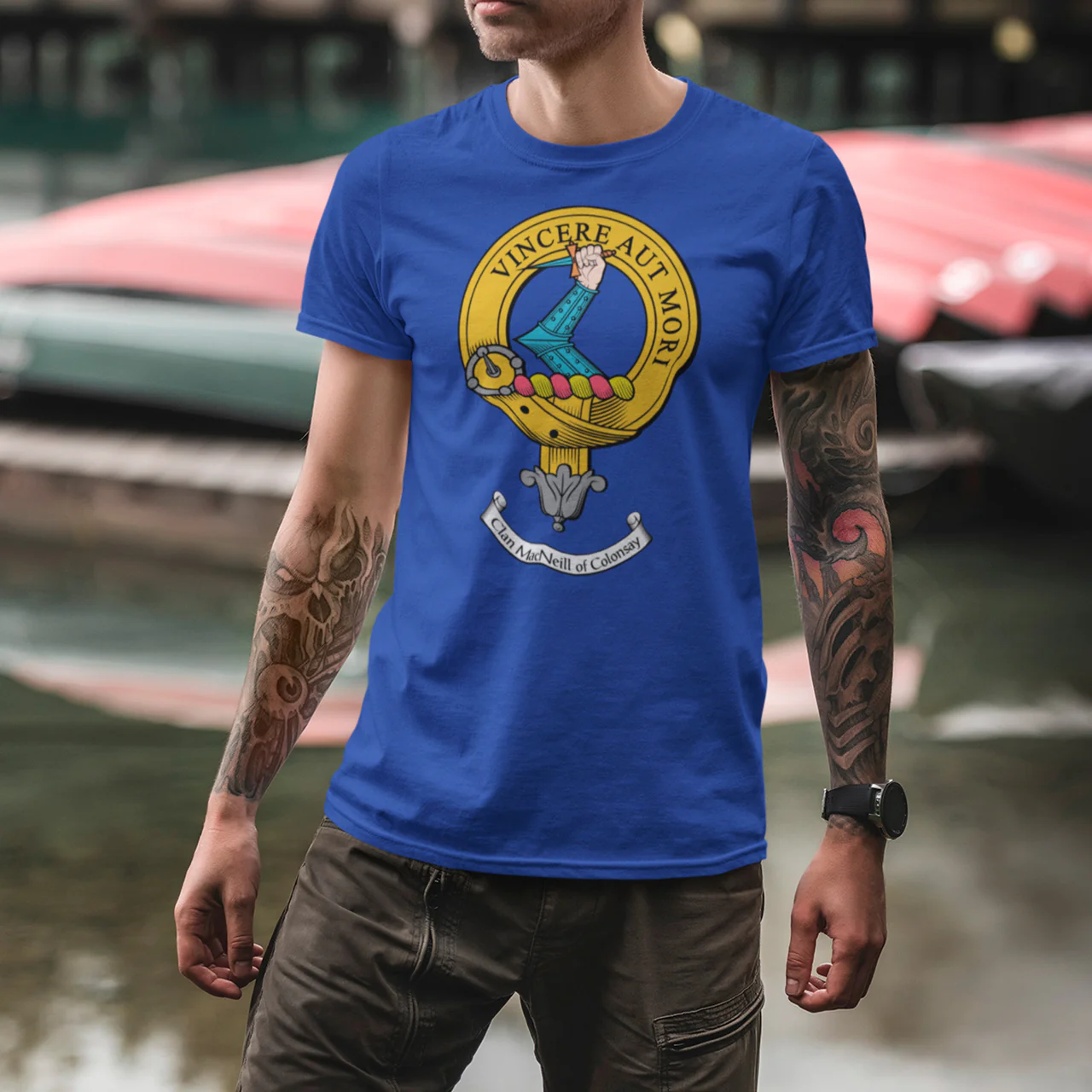 MacNeil of Colonsay Clan Crest T-Shirt for Men - Personalized Design, Comfortable Fit in Multiple Sizes