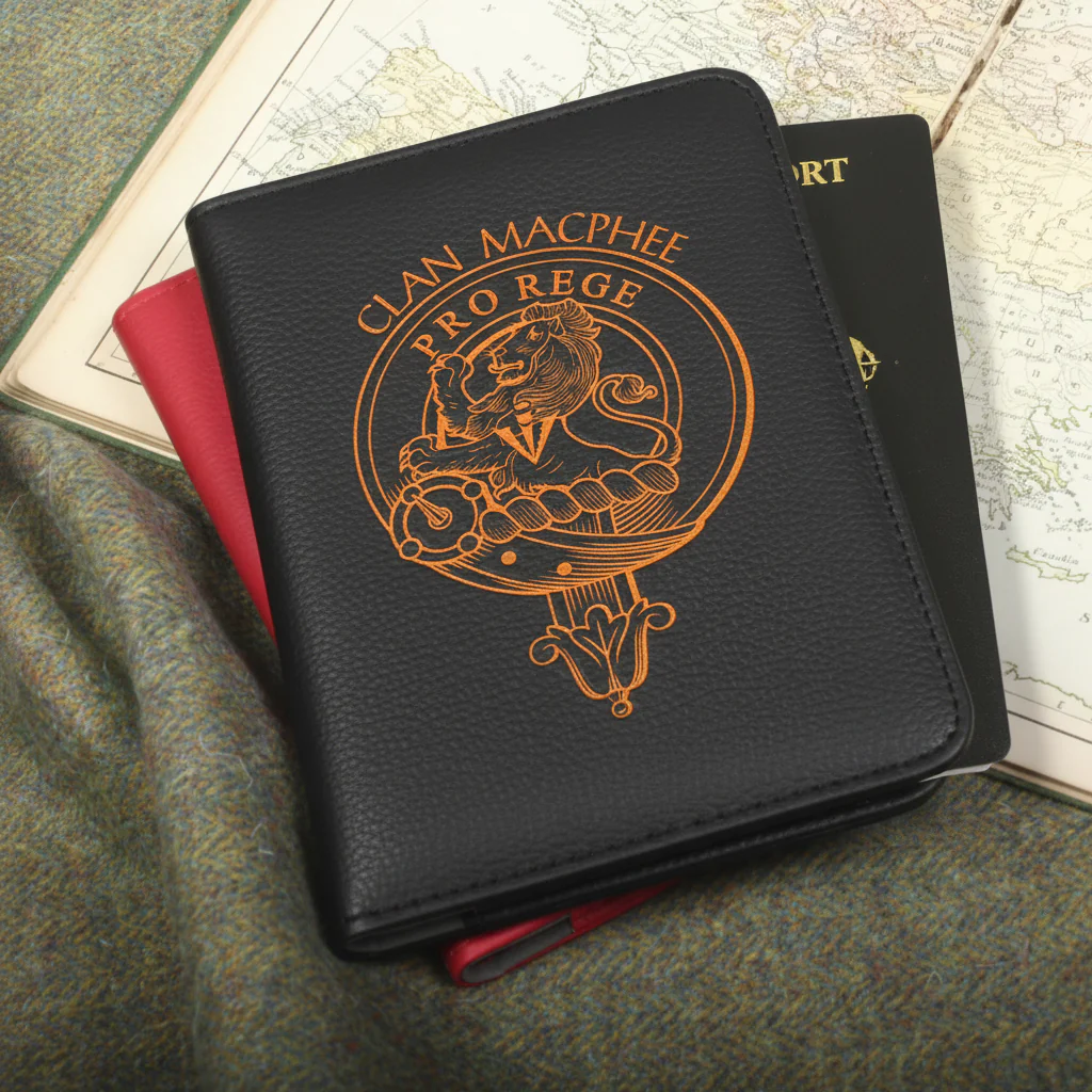 MacPhee Clan Crest Leather Passport Cover