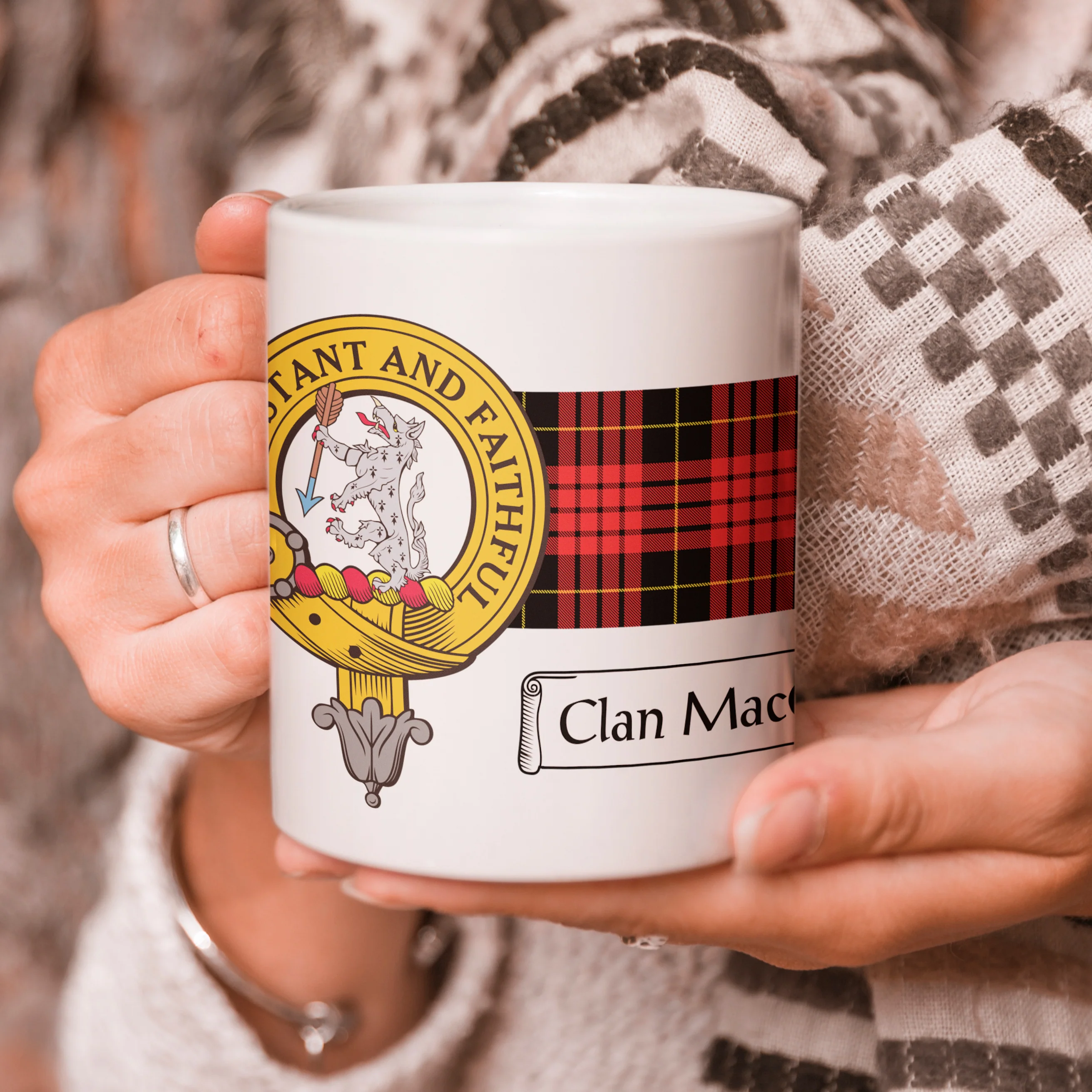 MacQueen Clan Crest and Tartan Mug