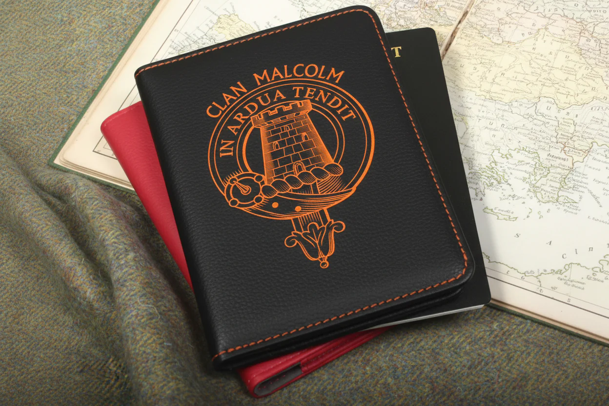 Malcolm Clan Crest Leather Passport Cover