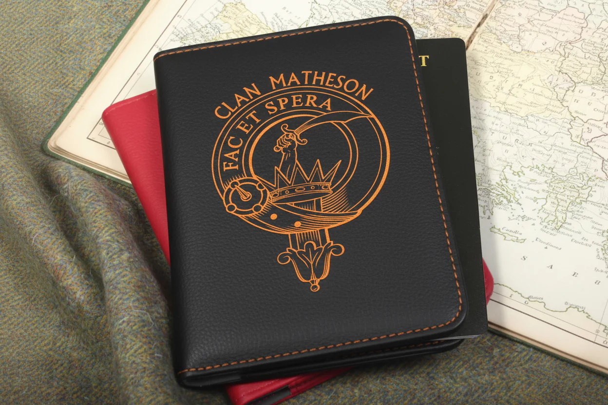 Matheson Clan Crest Leather Passport Cover