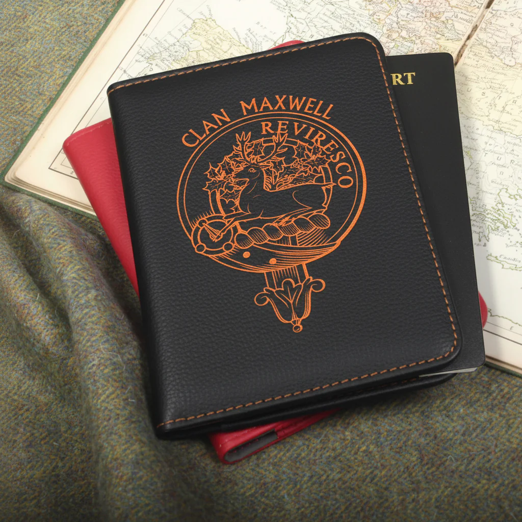 Maxwell Clan Crest Leather Passport Cover
