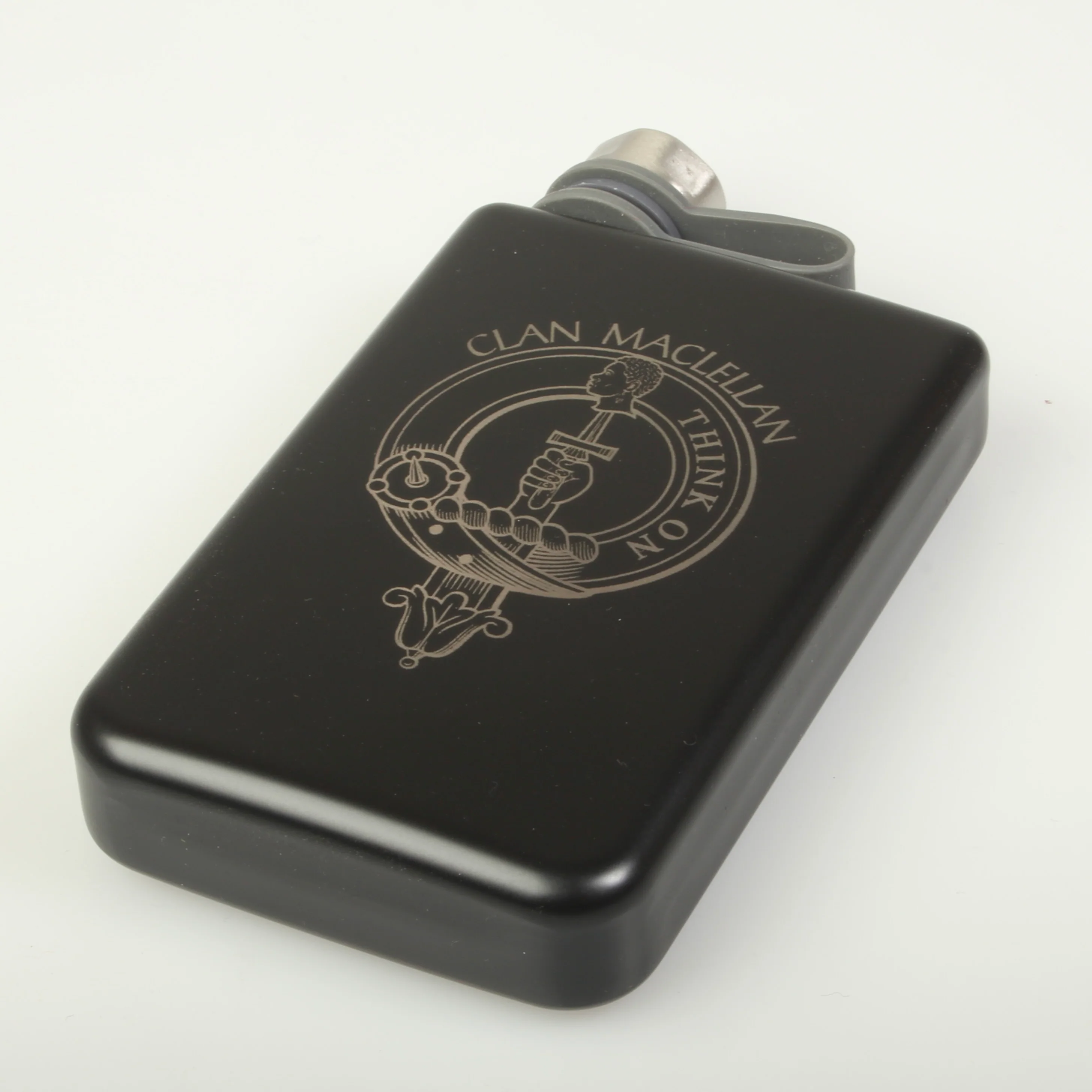 MacLellan Clan Crest Black Steel 8oz Trekking Flask