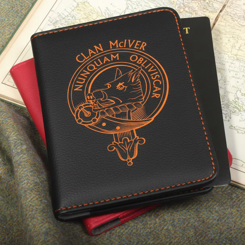McIver Clan Crest Leather Passport Cover