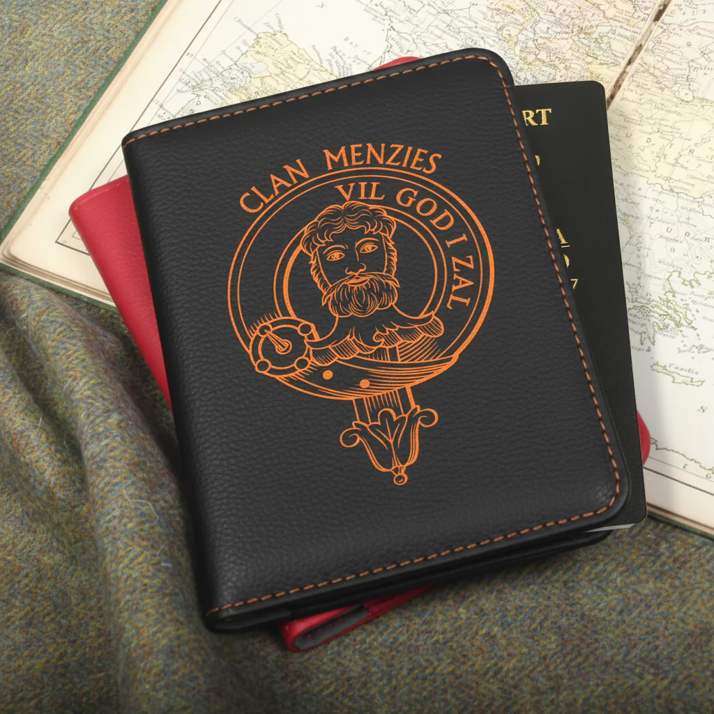 Menzies Clan Crest Leather Passport Cover