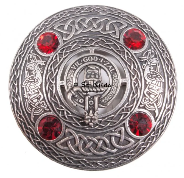 Menzies Clan Crest Pewter Plaid Brooch