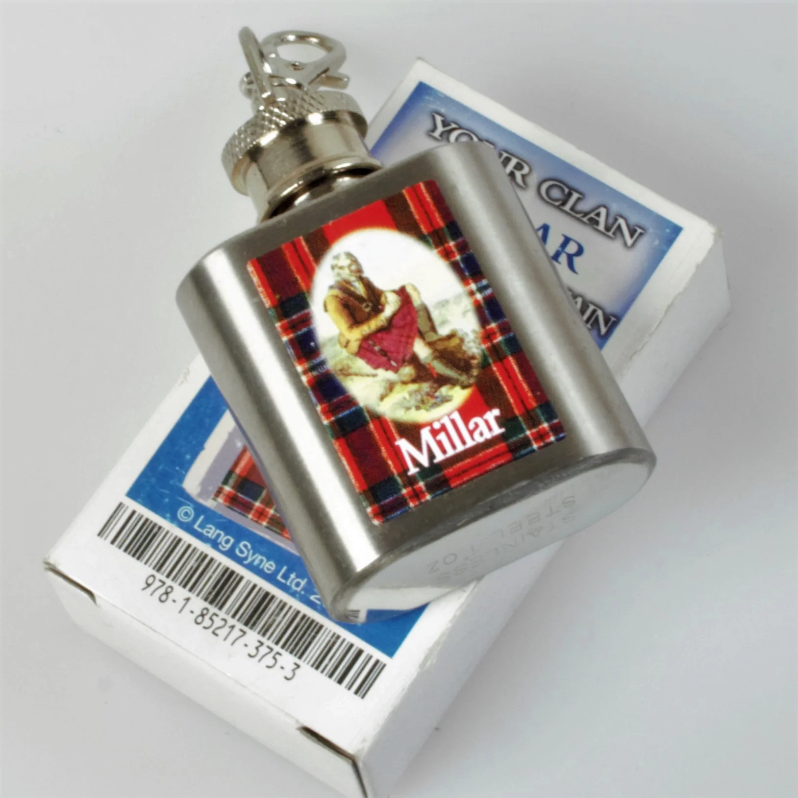 Shaw Clan Crest Nip Flask (to clear) Keyring