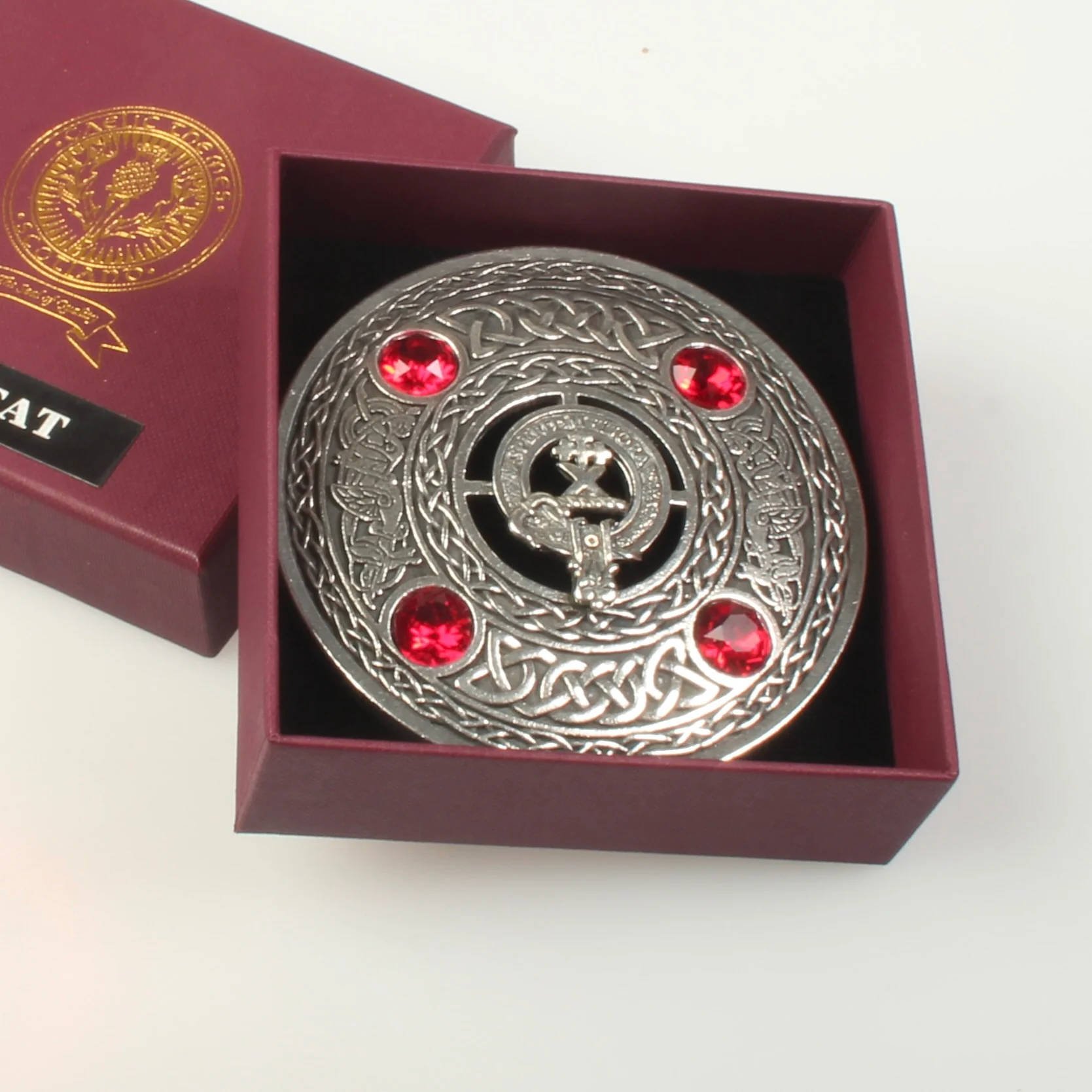 Moffat Clan Crest Pewter Plaid Brooch