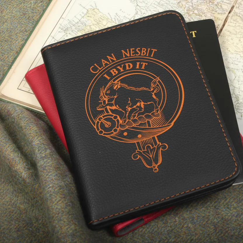 Nesbit Clan Crest Leather Passport Cover