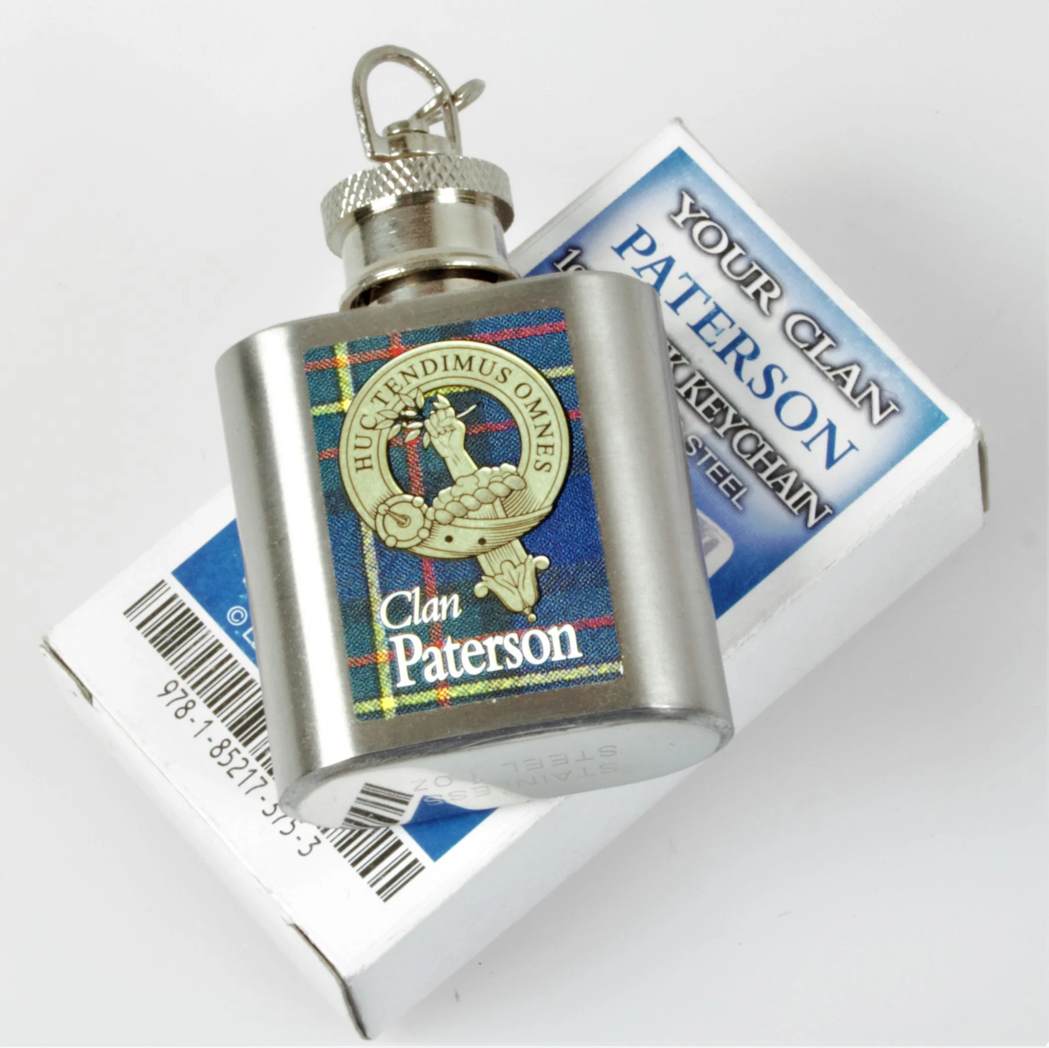 Shaw Clan Crest Nip Flask (to clear) Keyring