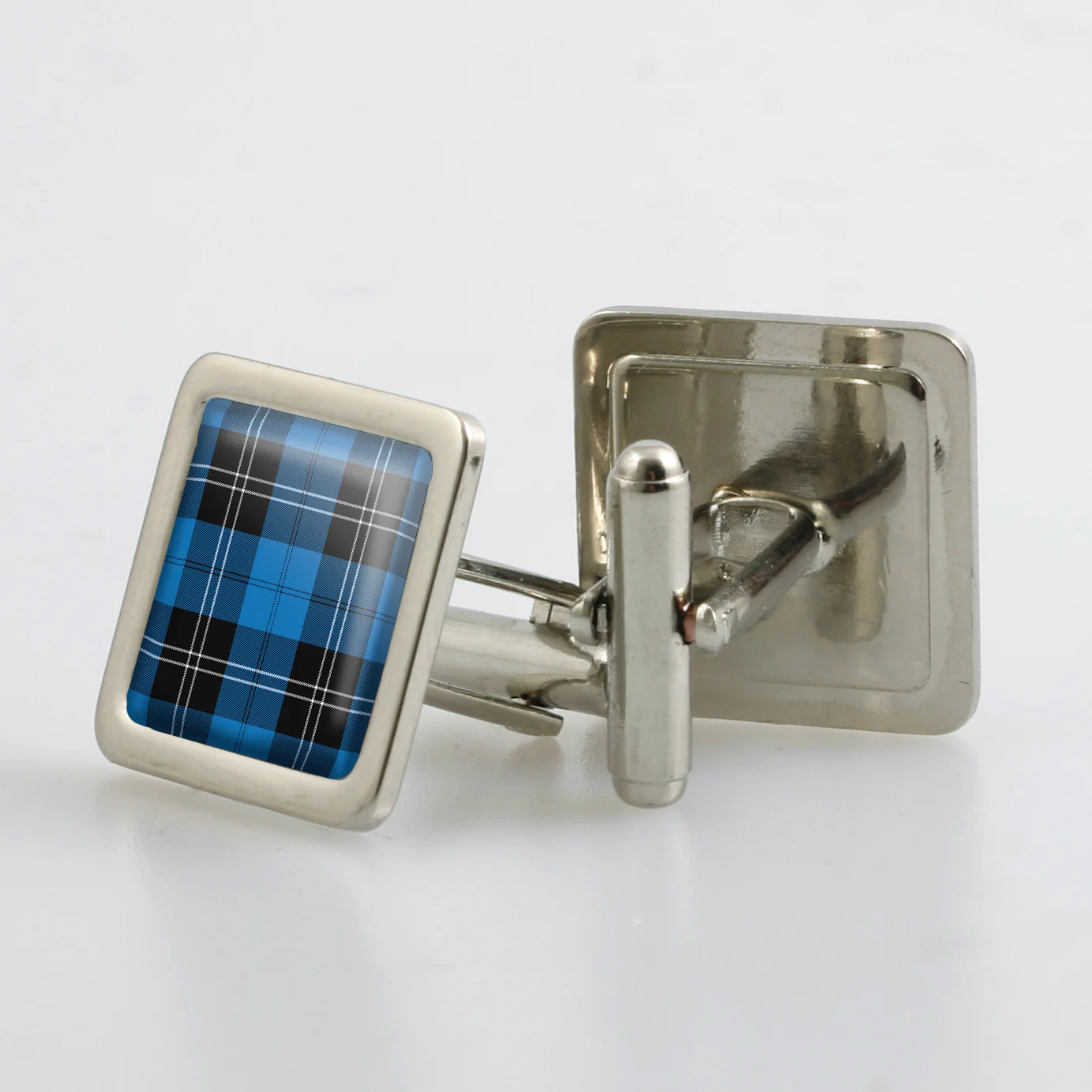 Ramsay Blue Modern Tartan Cufflinks - Choose Your Shape