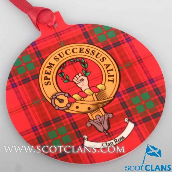 Ross Clan Crest and Tartan Metal Christmas Ornament - 6 Styles Available - Image 2