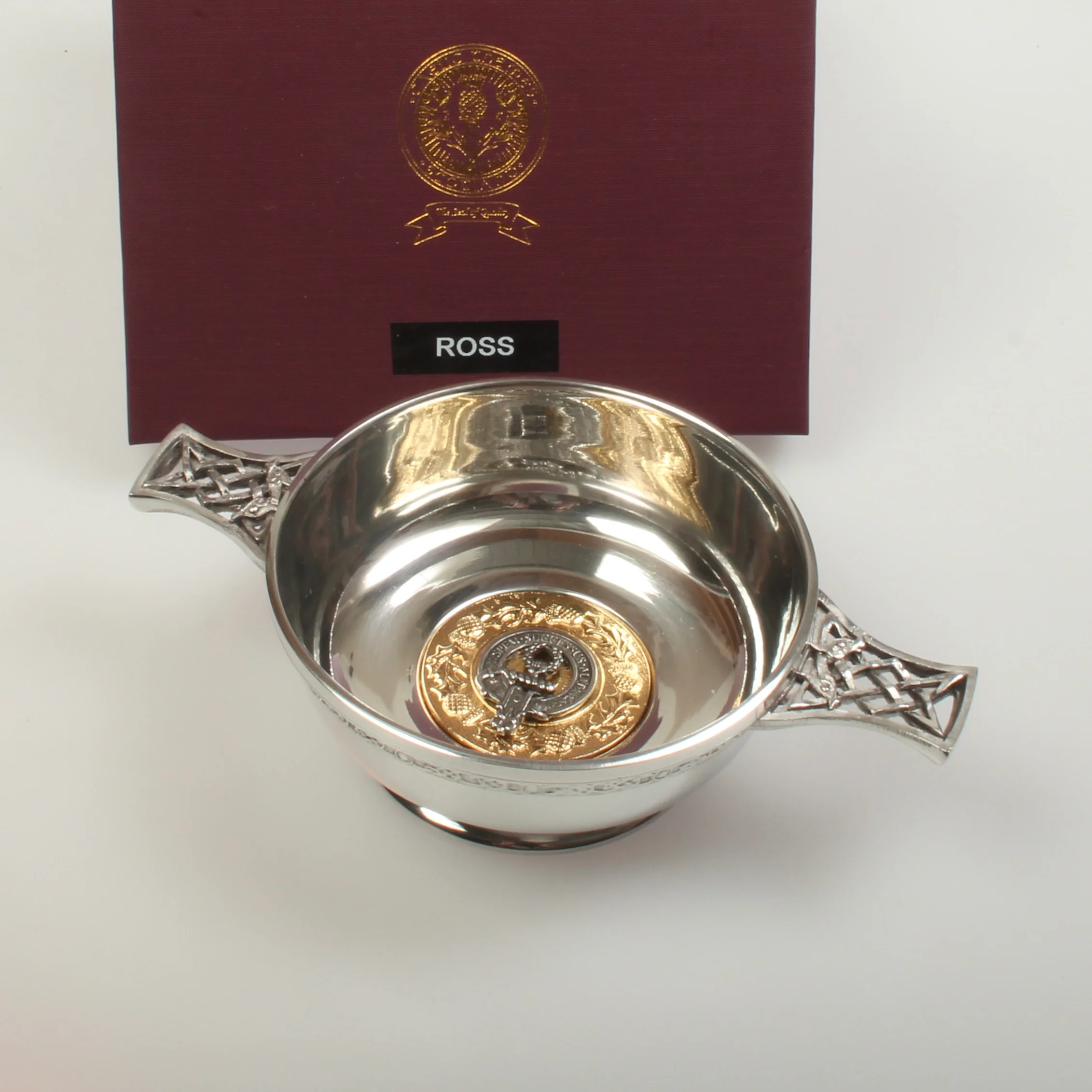 Ross Clan Crest Quaich with Gold Trim