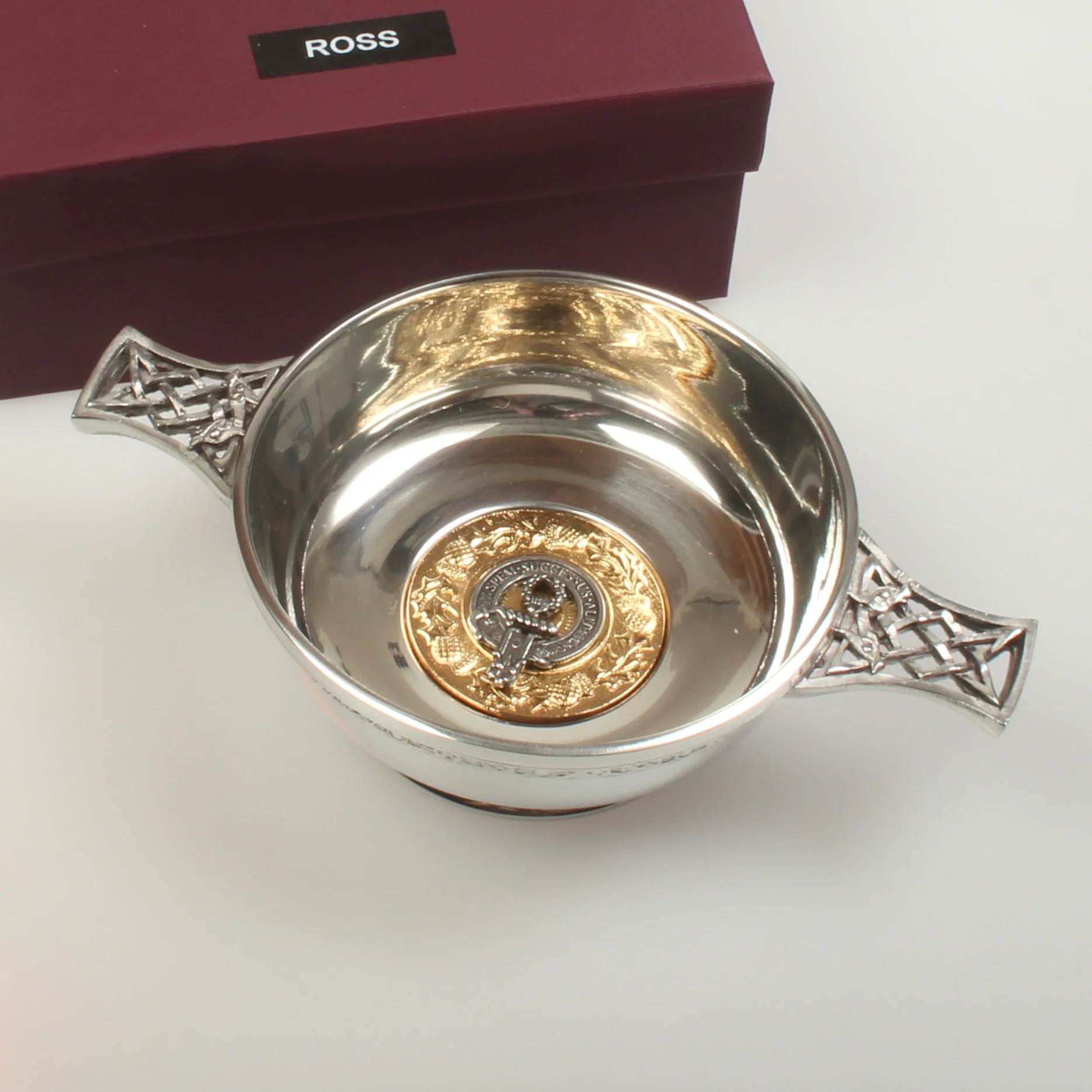 Ross Clan Crest Quaich with Gold Trim - Image 2