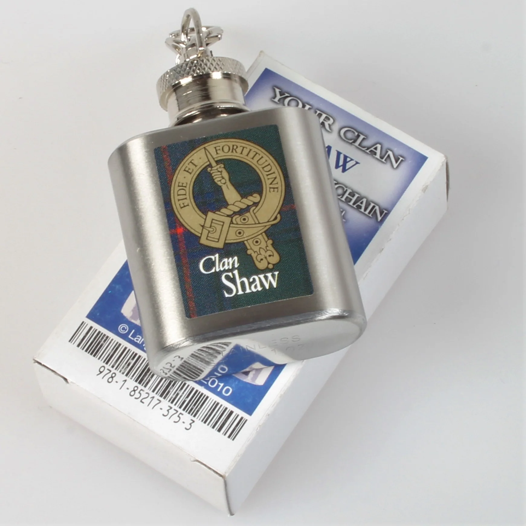 Shaw Clan Crest Nip Flask (to clear) Keyring