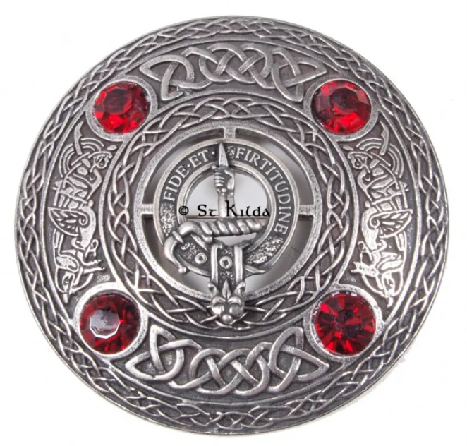 Shaw Clan Crest Pewter Plaid Brooch