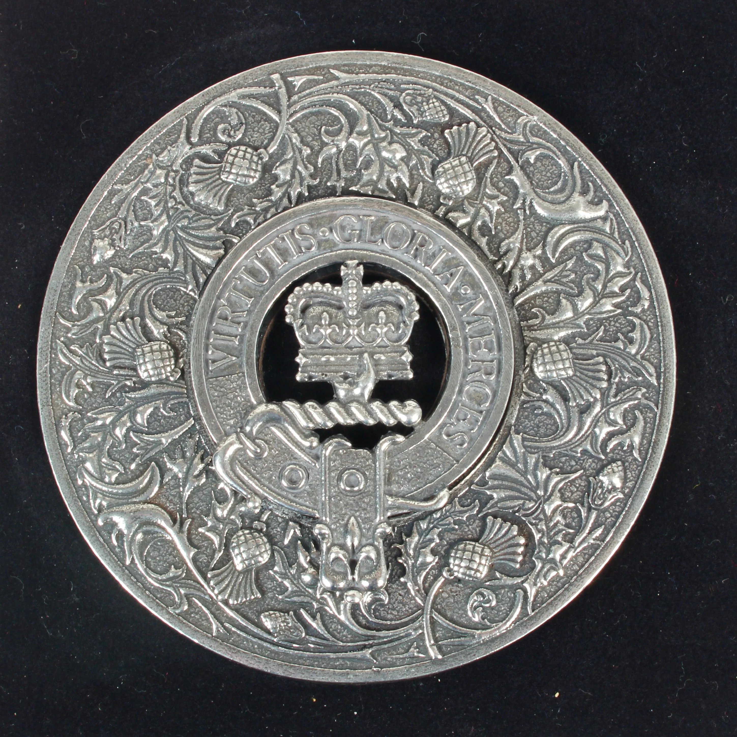 Large Caledonia Thistle Clan Crest Plaid Brooch