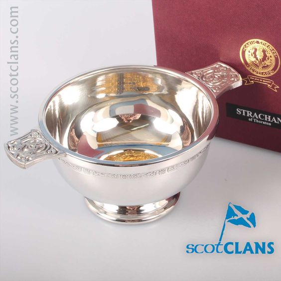 Strachan Clan Crest Quaich with Gold Trim - Image 2