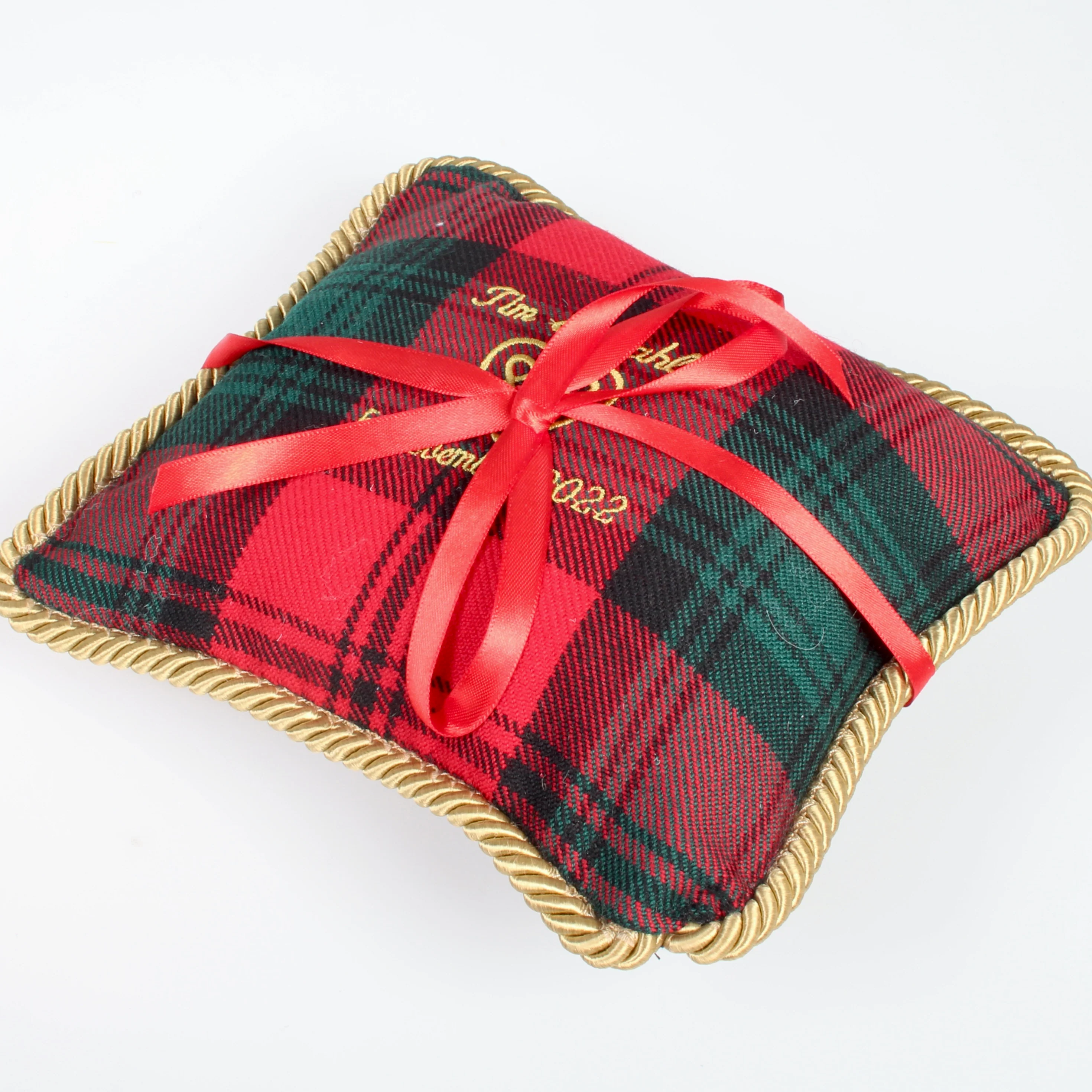 Tartan Ring Cushion with Custom Embroidery - Image 3