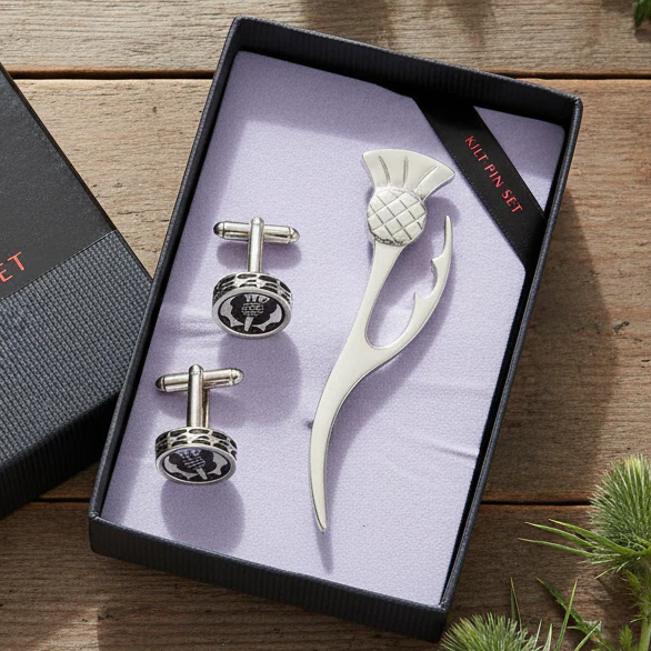 Thistle Leaf Kilt Pin & Cufflink Set