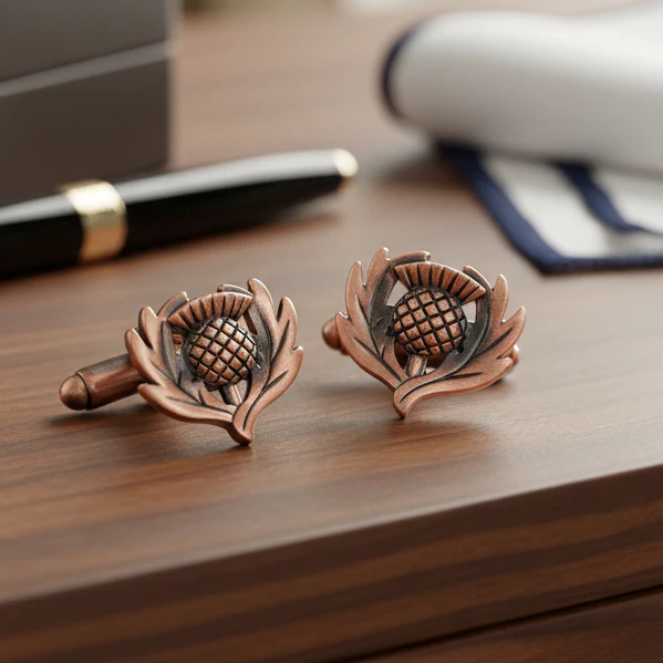 Traditional Thistle Cufflinks in Copper or Pewter