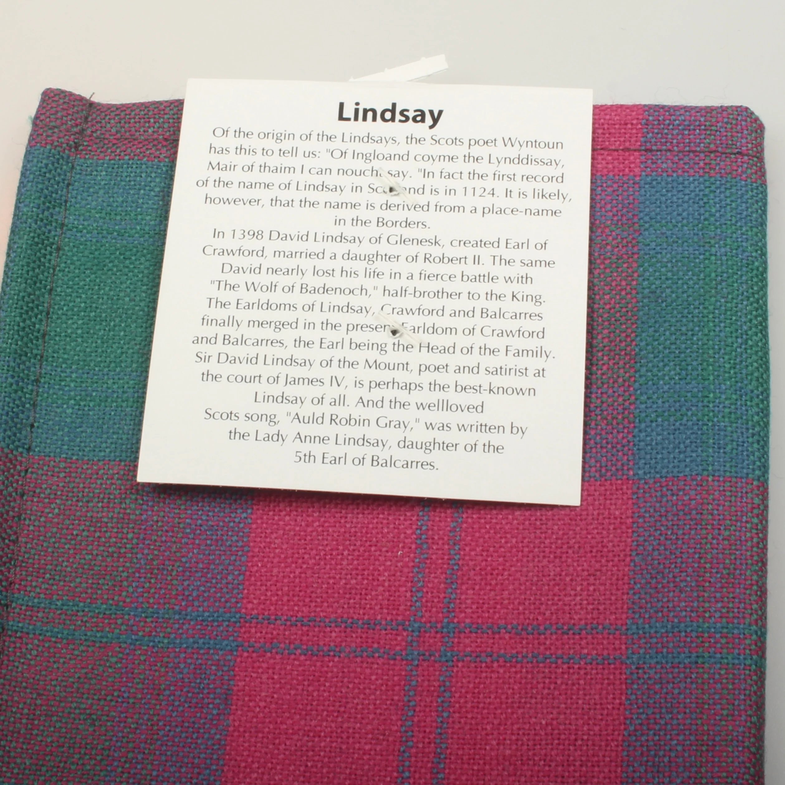 Wool Tartan Pocket Square in Lindsay Ancient Tartan. - Image 3