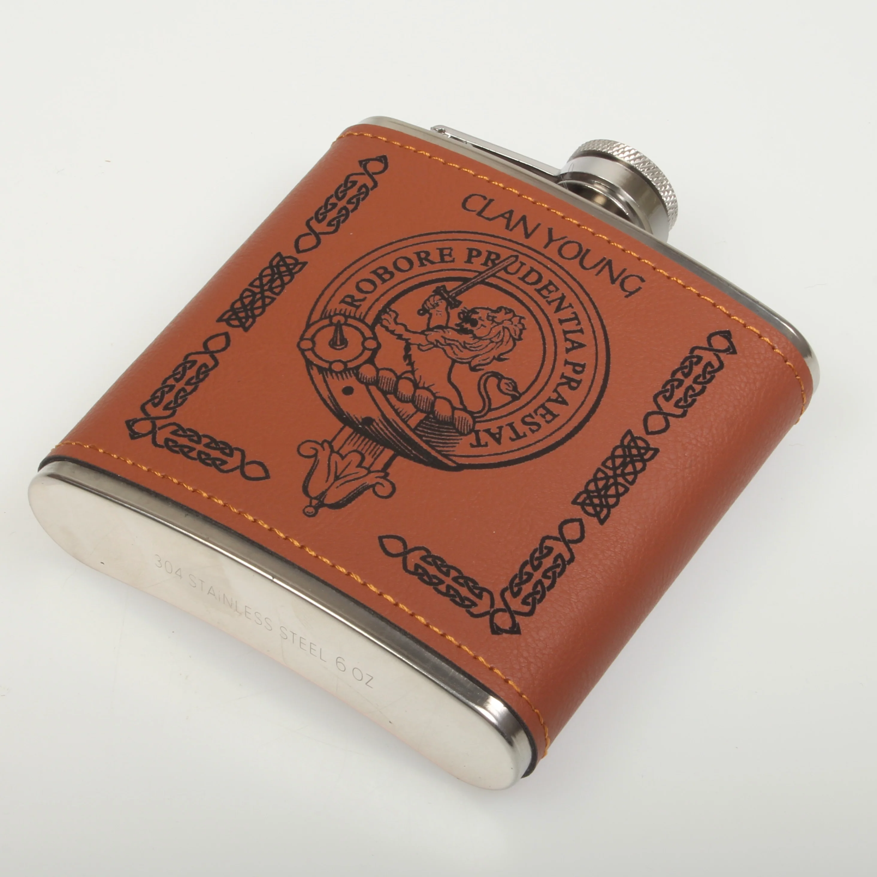 Young Clan Crest PU Leather Covered Hip Flask - Image 3
