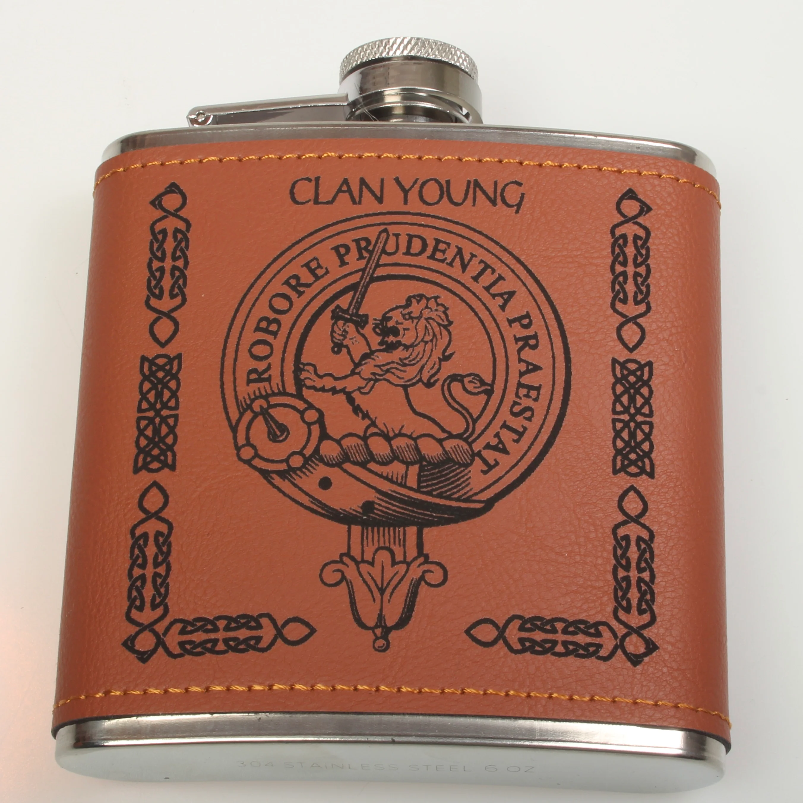 Young Clan Crest PU Leather Covered Hip Flask - Image 4